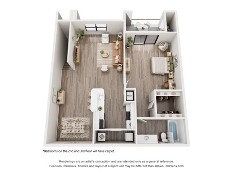 Floor plan for 1 bed, 1 bath, 837 sqft